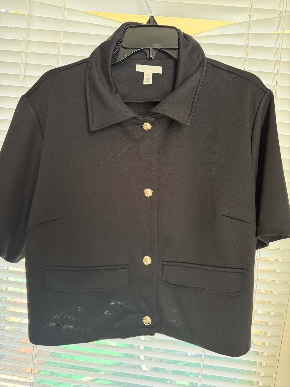 Black Short Sleeve Button Front Jacket with Gold Buttonst H&M